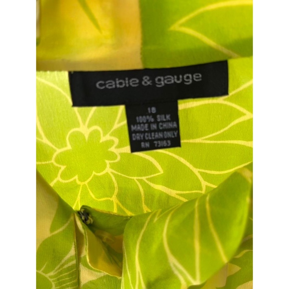 Cable & Gauge 100% Silk Floral Sleeveless Blouse Green Yellow Tie Mock Neck 18 - Picture 4 of 5
